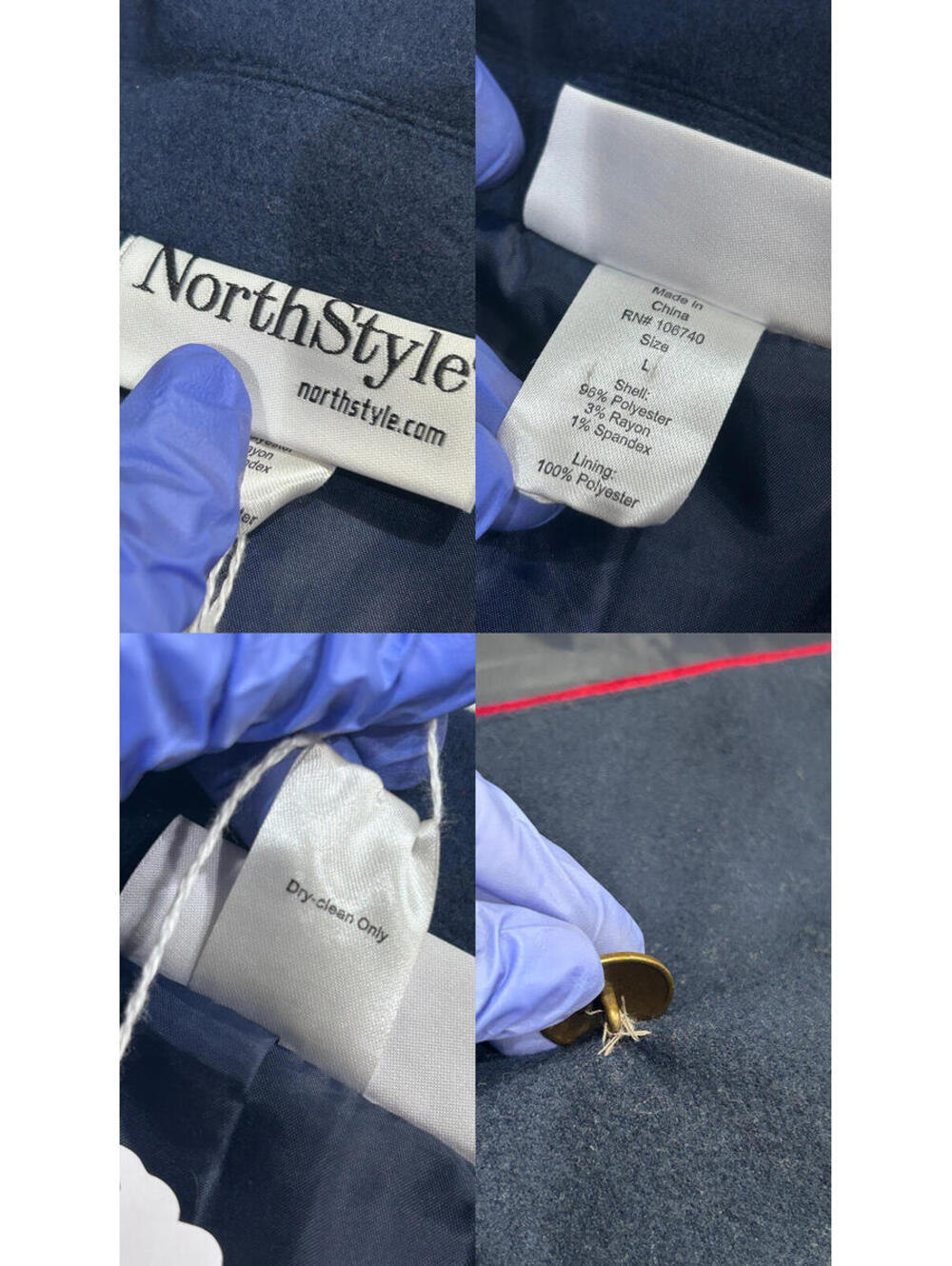 NorthStyle Navy Blue Military Peacoat - Red Contrast Trim -Gold Nautical Buttons - Picture 7 of 9